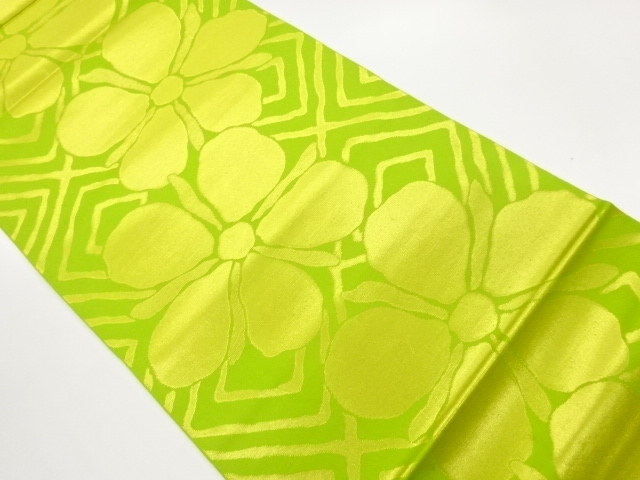 JAPANESE KIMONO / FUKURO OBI / SILK / WOVEN RHOMBUS & FLOWERS